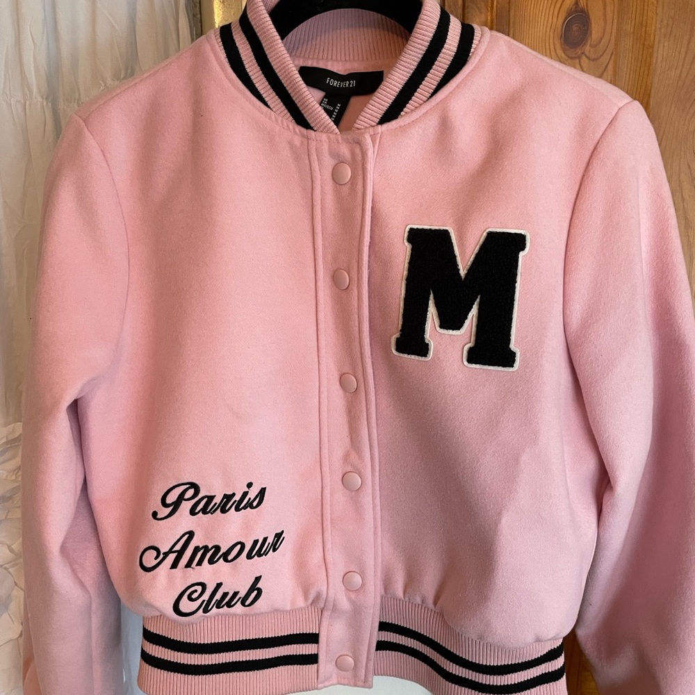 Forever 21 Pink & Black Bomber Jacket - 'M' Patch